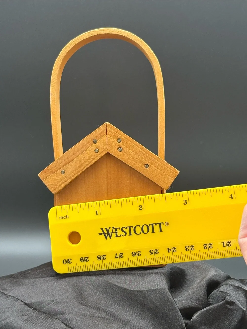 Rustic Brown Wooden House Shape Basket Tote w/ Handle 8x4x3 in Small